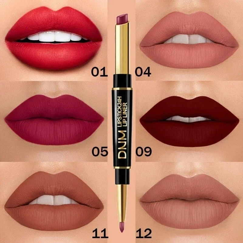 2 IN 1 Lip Liner Matte Lipstick Pencil Contour Tint Matte Waterproof Long Lasting Moisturizer Lipliner Cosmetics Nude Sexy Red