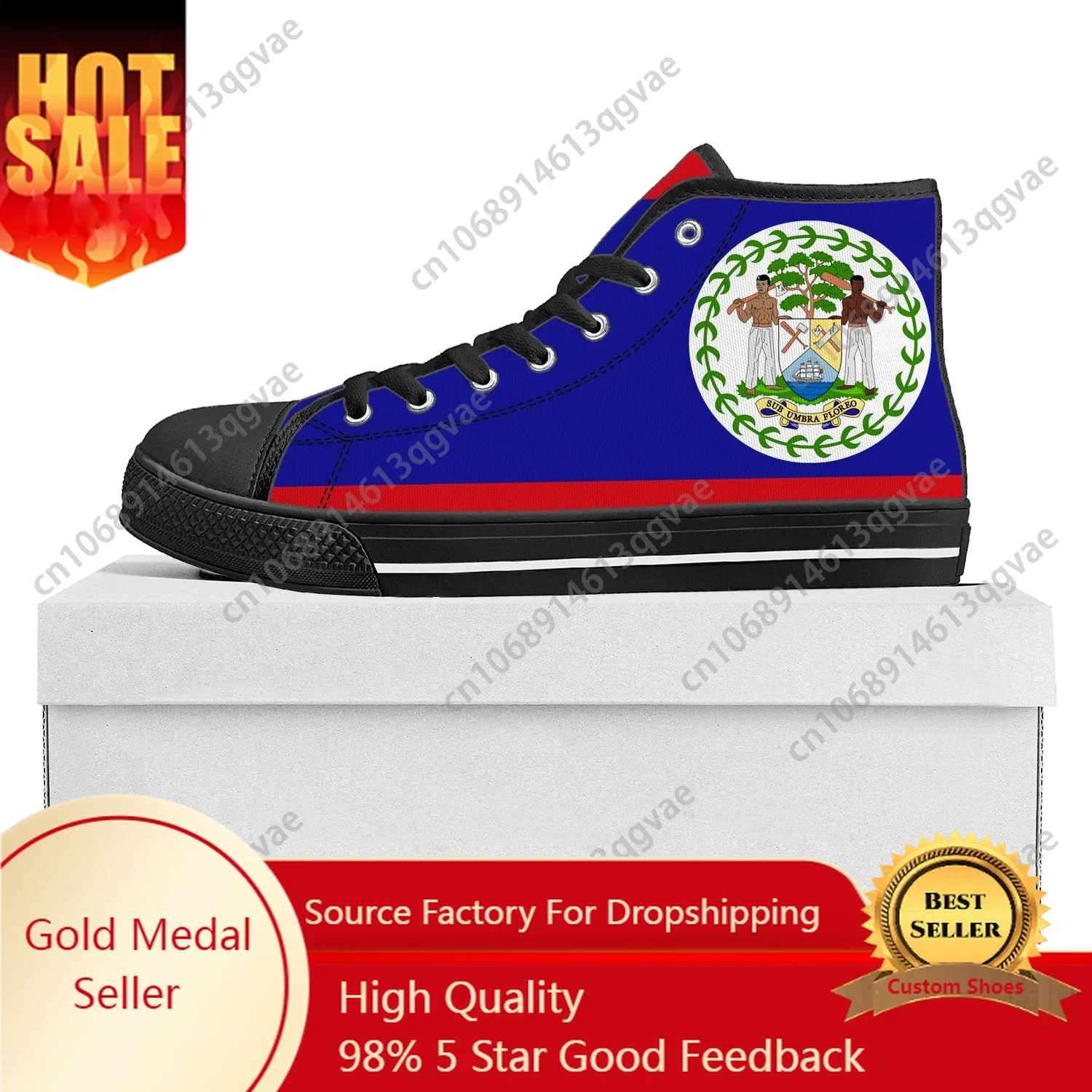 Belizean Flag High Top High Quality Sneakers Mens Womens Teenager Canvas Sneaker Belize Casual Couple Shoes Custom Shoe