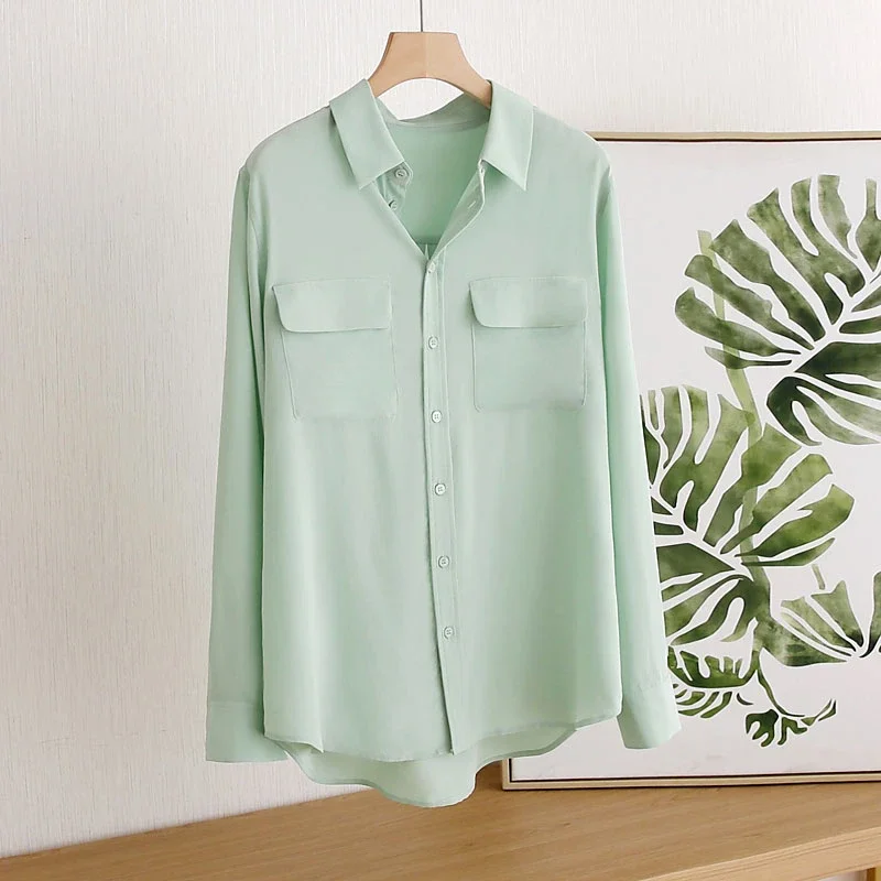 

Женская рубашка с длинным рукавом на пуговицах, повседневная свободная блузка для офиса на весну и осень
