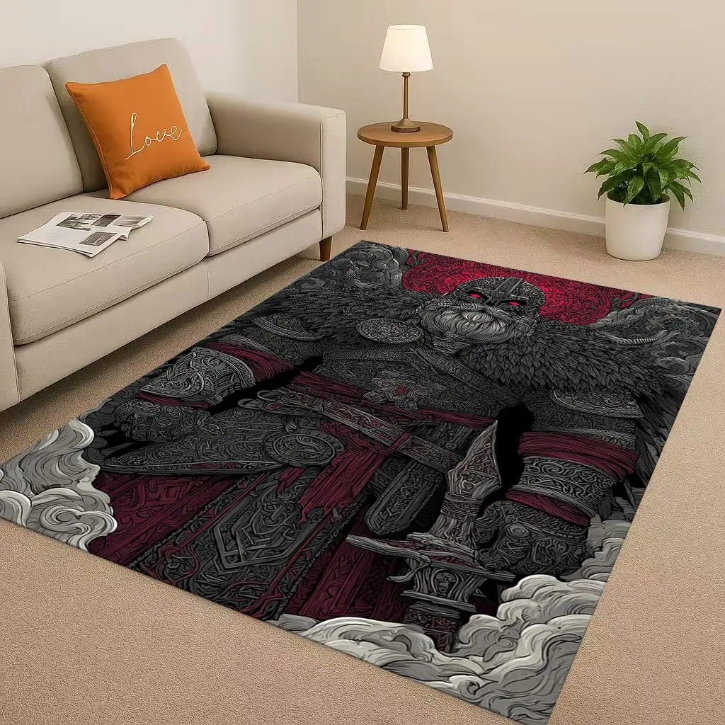 Classic Nordic Viking Totem Vegvisir Rune Valhalla Valknut Living Room Non-Slip Area Rug Carpet for Bedroom Sofa,Home Doormat