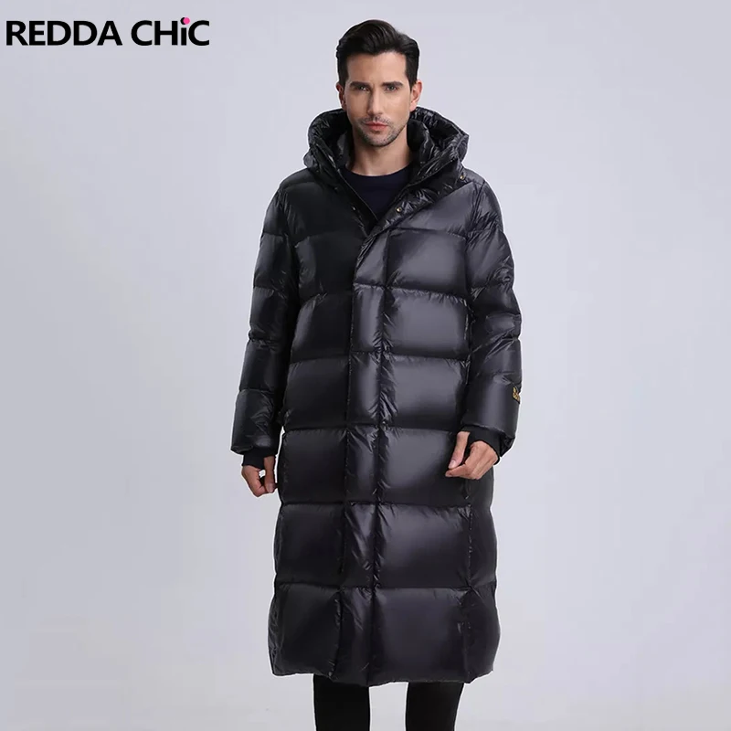 

REDDACHiC Роскошный золотой x черный пуховик с капюшоном, длинное теплое стеганое пальто с воротником-стойкой, парки-пуховики, утепленная зимняя мужская верхняя одежда
