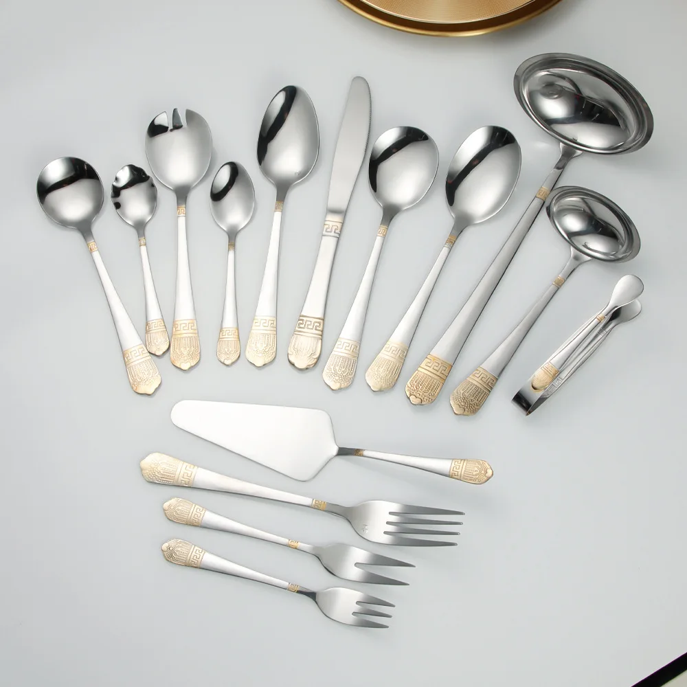 

Hot selling stainless steel tableware set Crown 72 piece set hotel gift box gift tableware set