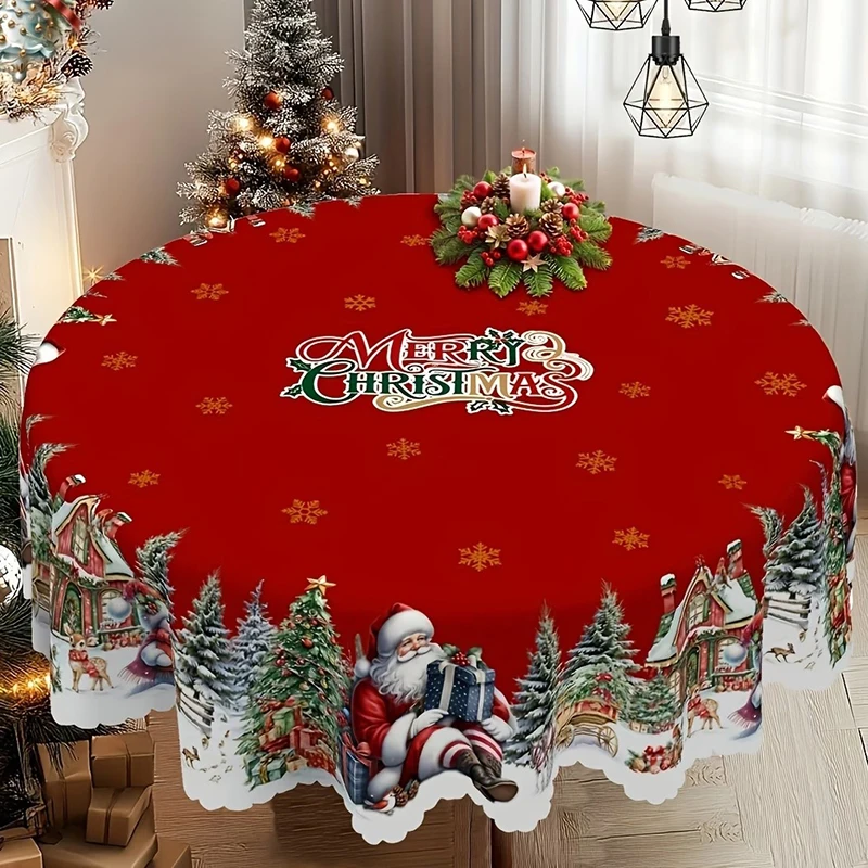 Scalebeard Red Christmas Tablecloth Santa Claus Xmas Tree Table Cover Home Kitchen Dining Table Decor Navidad Noel Party Decor