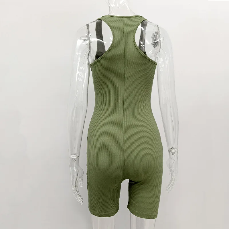 Damen sexy Overall 2024 Sommer Streetwear ärmellose Ausschnitt Bodysuit einfarbig gestrickt Sport Spiel anzug Street Wear