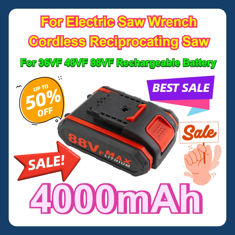 

For Electric Saw Wrench Cordless Reciprocating Saw for 36VF 48VF 88VF Rechargeable Battery 4000mAh Lithium Ion Battery