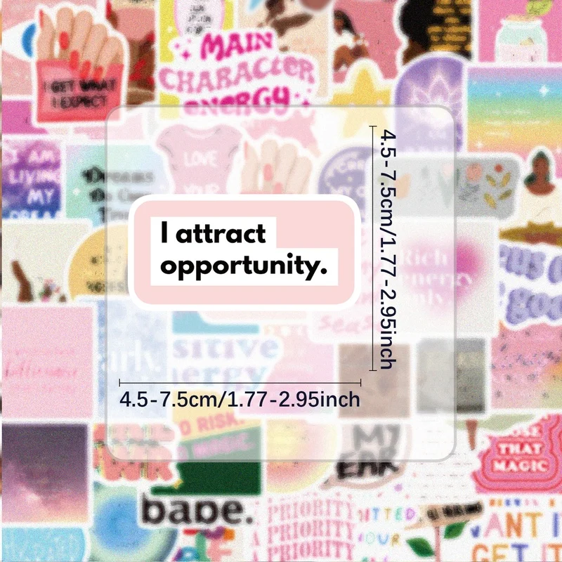 52 naklejki na vision board, żywe naklejki i kalkomanie, wiele stylów bez powtórzeń, odpowiednie na butelki z wodą, laptopy, walizki, deskorolki, gitary, dekoracje na przyjęcia