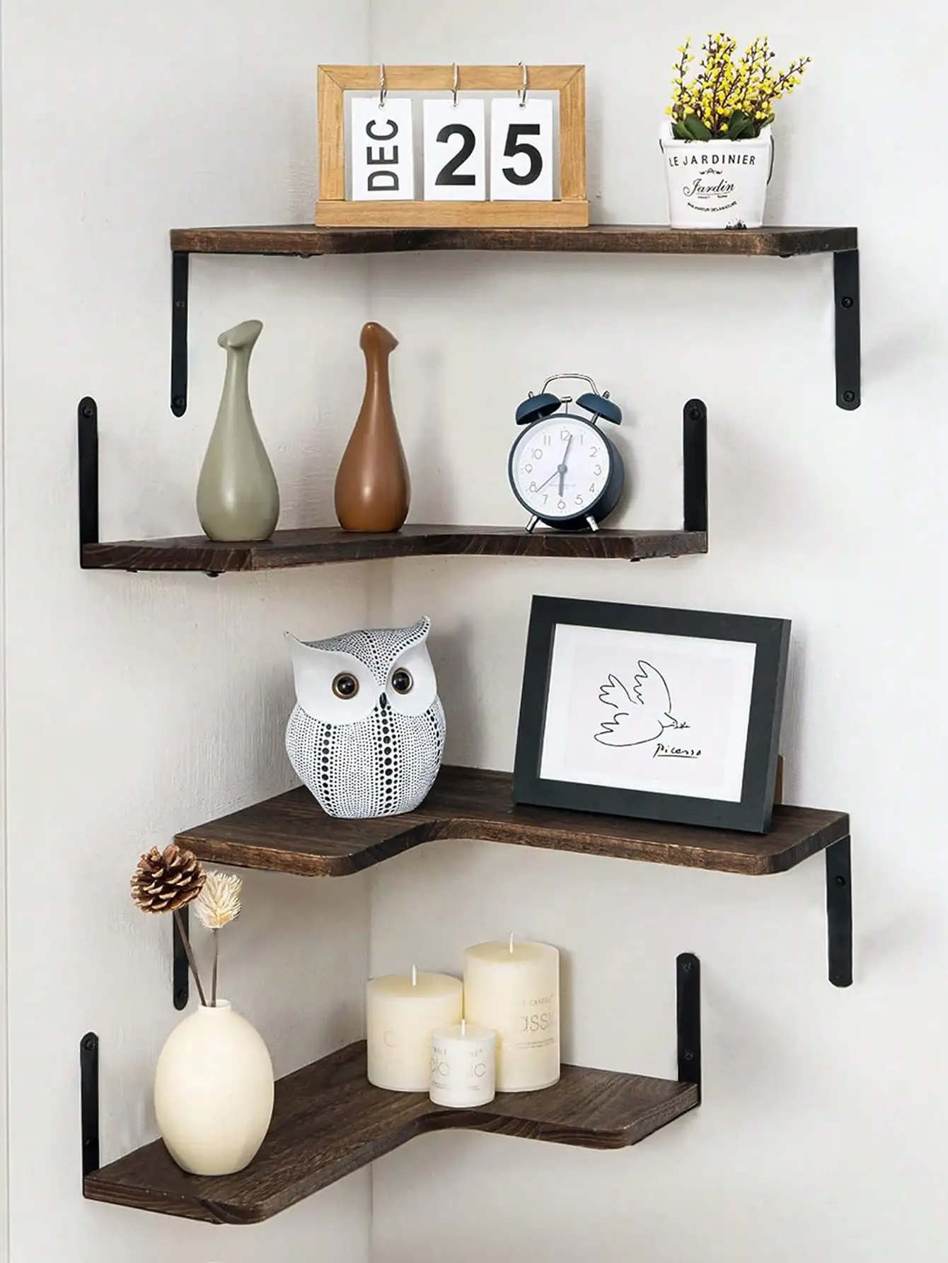 Floating Wall Shelf Mounted Corner Shelf Wooden Corner Display Shelf Rustic Wood Wall Shelves Boho Room Home Decoration Ledge