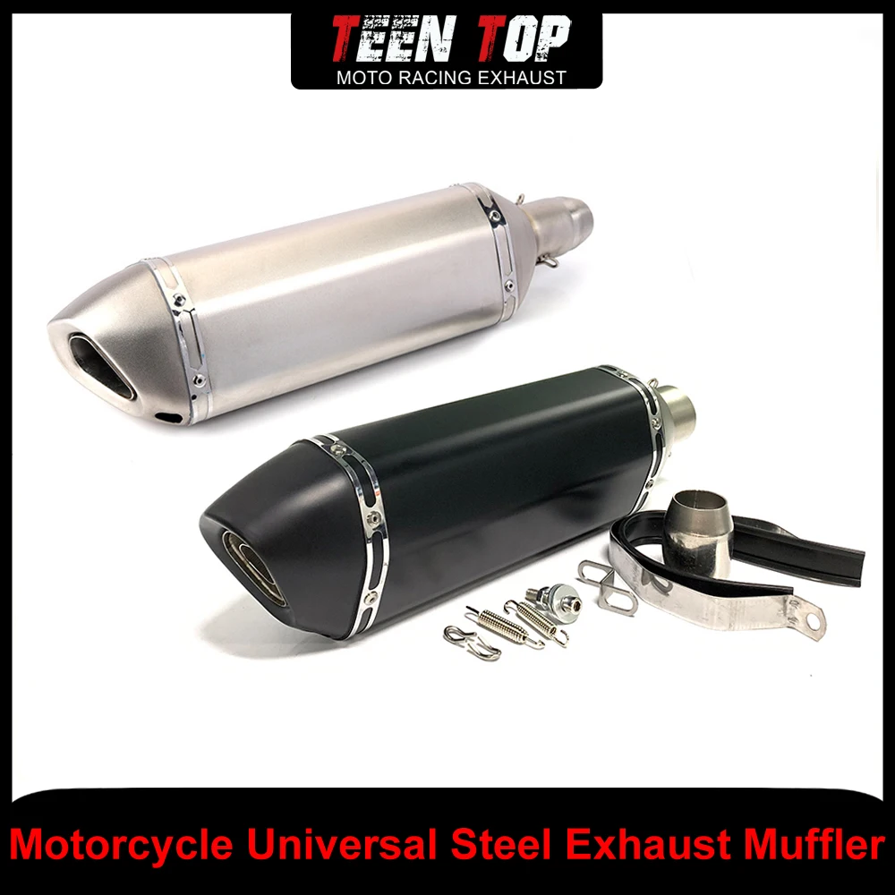 

Steel/Black Color Motorcycle Universal Exhaust Muffler For R6 MT07 Z650 ER6N T-max 530 Exhaust Escape Systems 51mm Tube