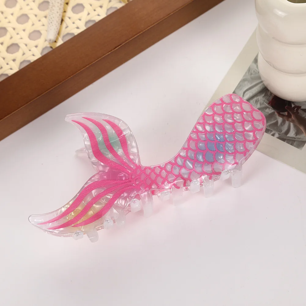 DuoShang New Ocean Series Mermaid Tail Hair Claw Acetate Claw Clips Colorful Fish Tail Crab Hair Clip for Women Hair Accessories