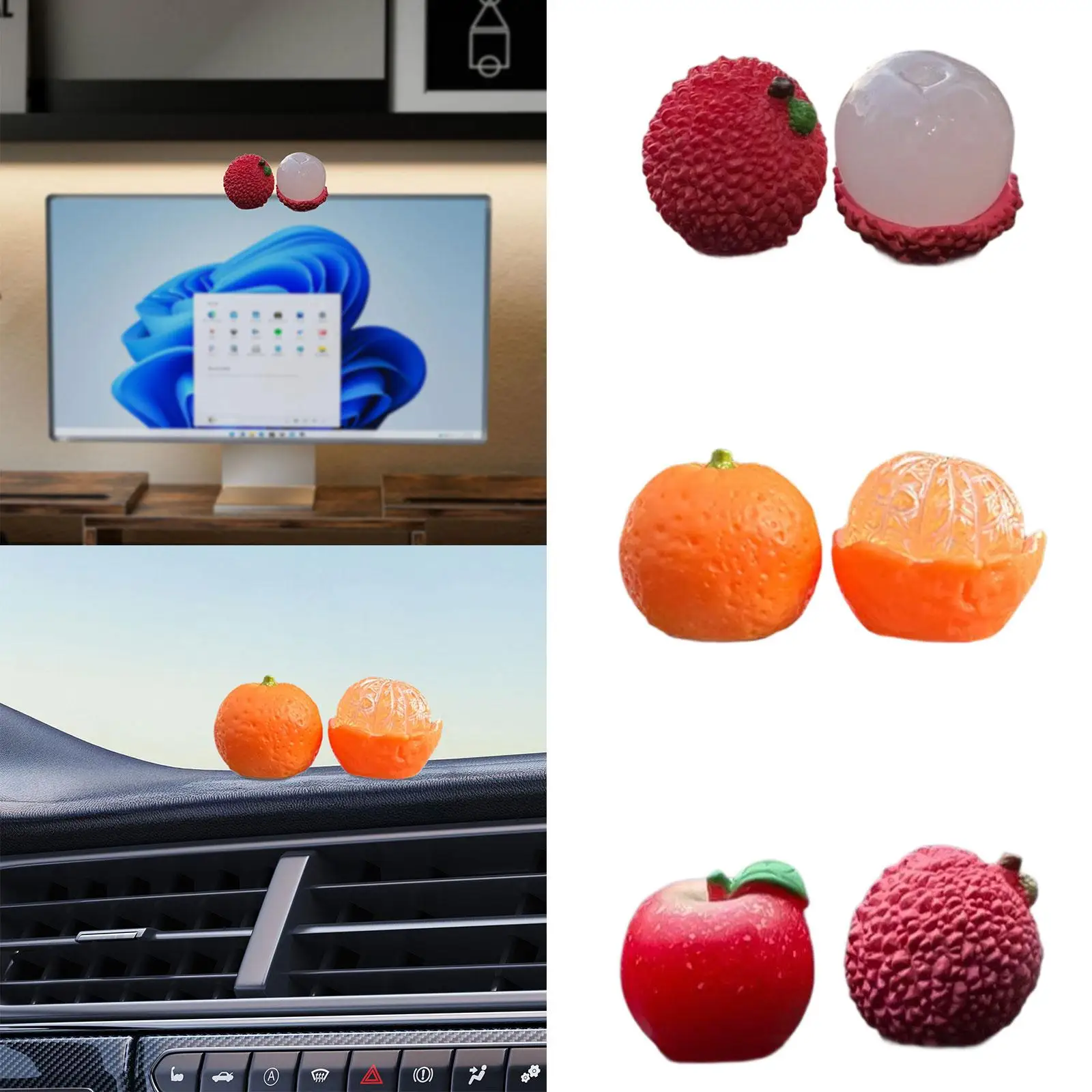 Adorable Fruit Shaped Car Dashboard Figurine Resin Lychee Ornament Non Slip Auto Console Decor Universal Vehicle Interior
