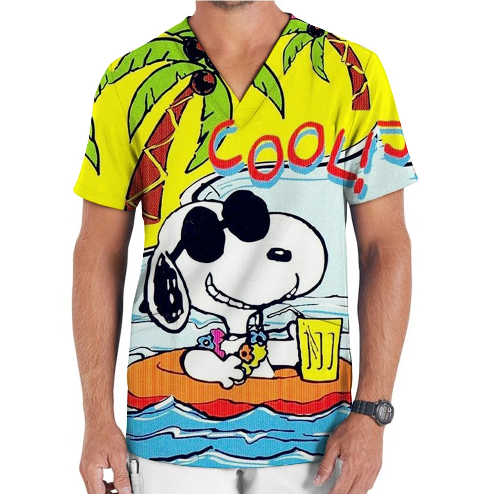 الرجال الكرتون فرك التمريض موحدة ، V الرقبة تي شيرت ، ممرضة موحدة ، طباعة الكرتون ، جيب ، الملابس الطبية #1