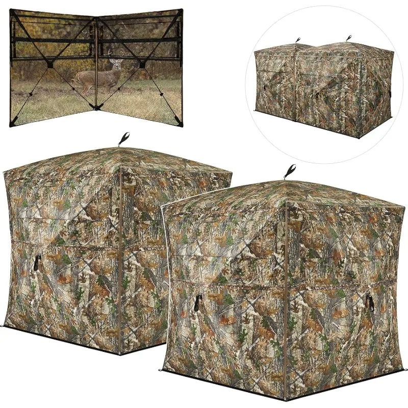 Hunting Blind See Through 3-in-1Carrying Bag,4-6 Person Pop Up Ground Blinds 270 Degree,Portable Removable Hunting Tent for Deer