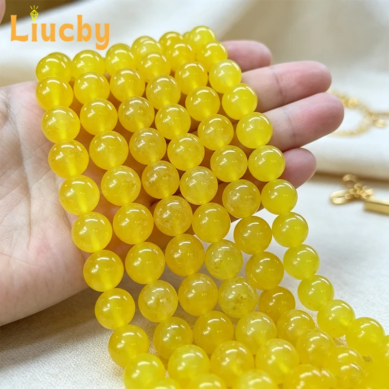 Natürliche gelbe Achat-Perlen, glatte runde Abstandsperlen für DIY-Armbänder, Halsketten, Ohrringe, handgefertigter Schmuck, Zubehör 4-12mm – Detail 5