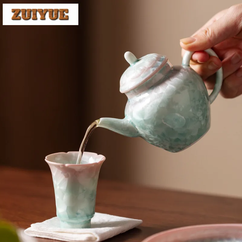 155ml Crystal Glaze Cyan Pink Teapot Traditional Tea Infuser Pot Tea Soaking Kettle With Strainer Tea Ceremony Accessories Craft