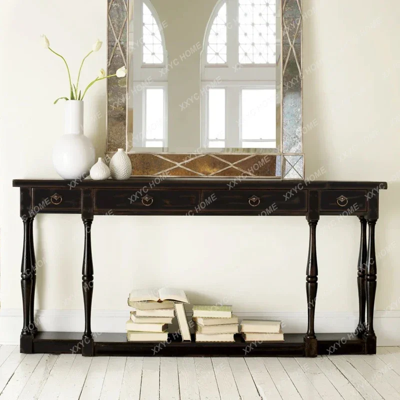 

Retro Solid Wood Entrance Table Entry Foyer Antique Black Decorative Table