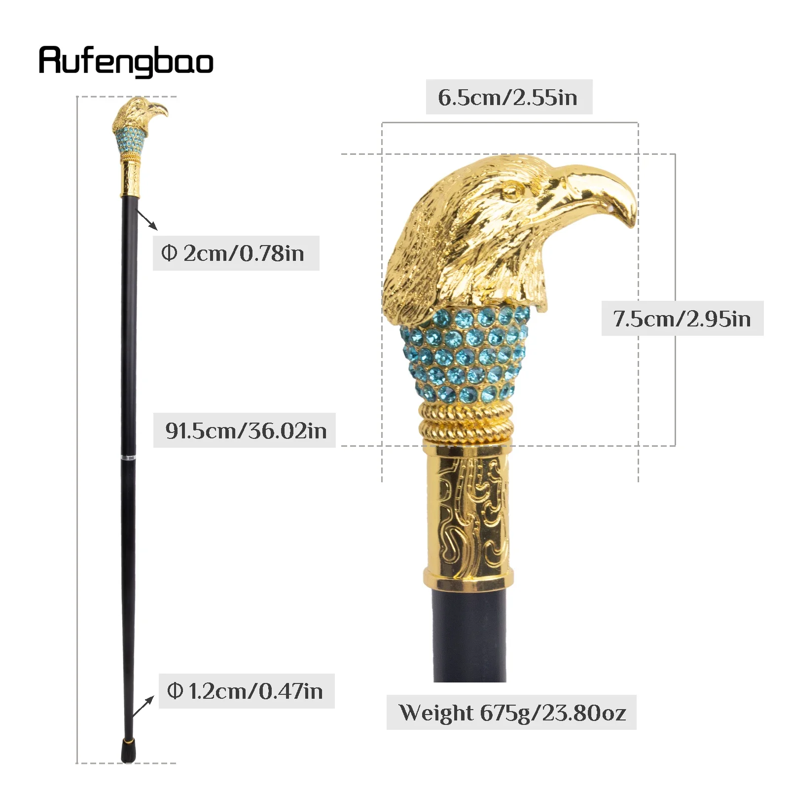 الذهبي الأخضر النسر رئيس موضة عصا للمشي عصا الزخرفية تأثيري خمر حفلة عصرية عصا للمشي Crosier 92 سنتيمتر