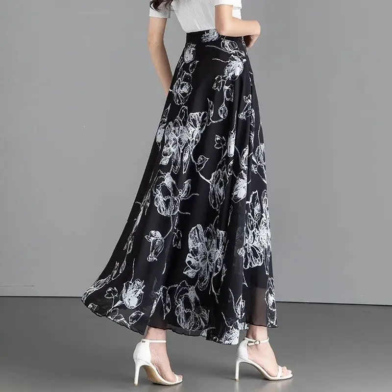 

Шифоновая длинная юбка А-силуэта с завышенной талией для женщин, лето 2026, новинка, винтажный акварельный принт, художественный дизайн