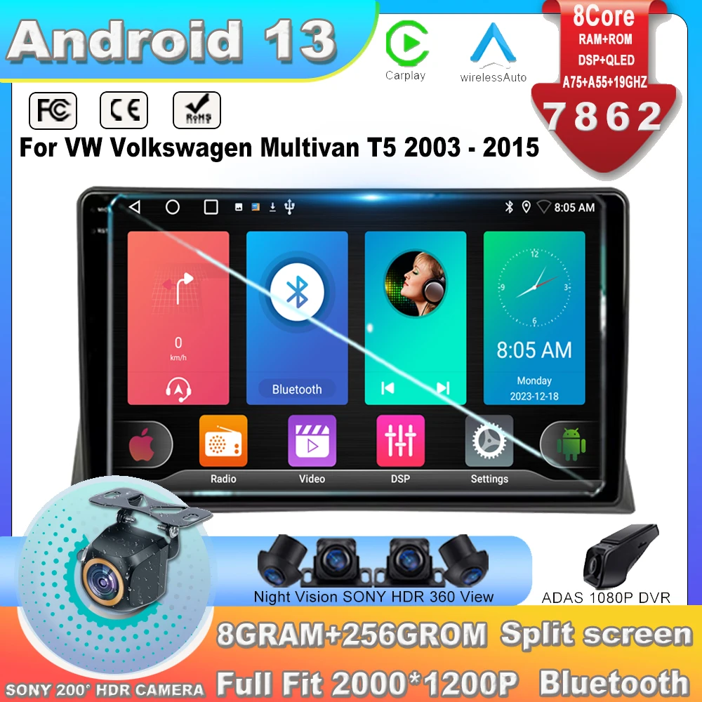 

Android 13 For VW Volkswagen Multivan T5 2003 - 2015 7862CPU Car Radio Android Multimedia Video Player Navigation GPS No 2din