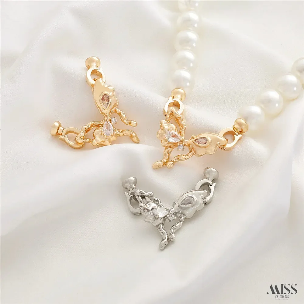 

14K Gold Zircon Butterfly Double Head Buckle Tail Buckle DIY Handmade Bracelet Necklace Ending Connection Buckle Accessories