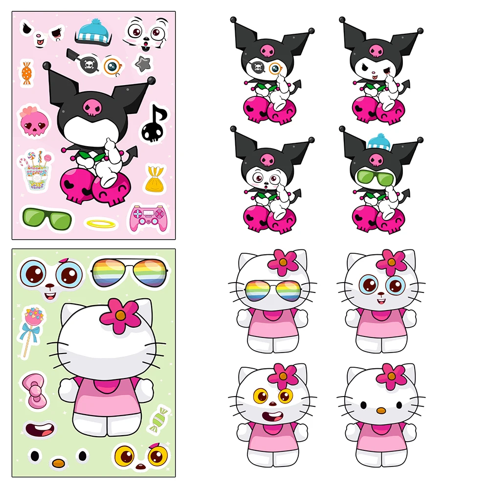 6/12Sheets Children Make a Face Sanrio Puzzle Stickers DIY Hello Kitty Pochacco My Melody Kids Educational Jigsaw Toy Decoration