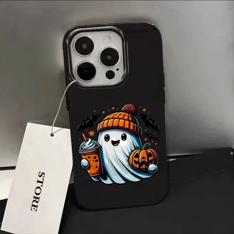 ゴーストパンプキンハロウィンバックフォンケース iPhone 17 16 15 14 13 12 Pro Max 11 7 8 16 PLUS X XR XS 17 耐衝撃ソフトTPUカバー