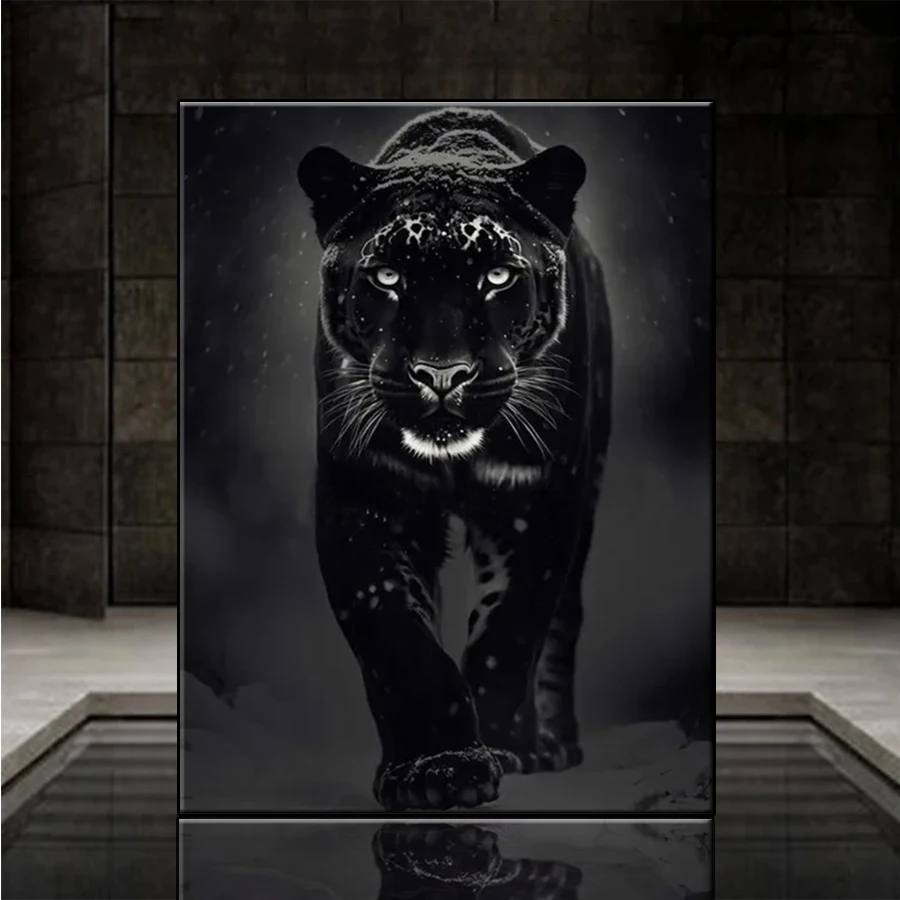 New 5D Round Diamond Painting Modern Animal Black Panther Sticker Diamond diy Embroidery Home Decoration Mosaic