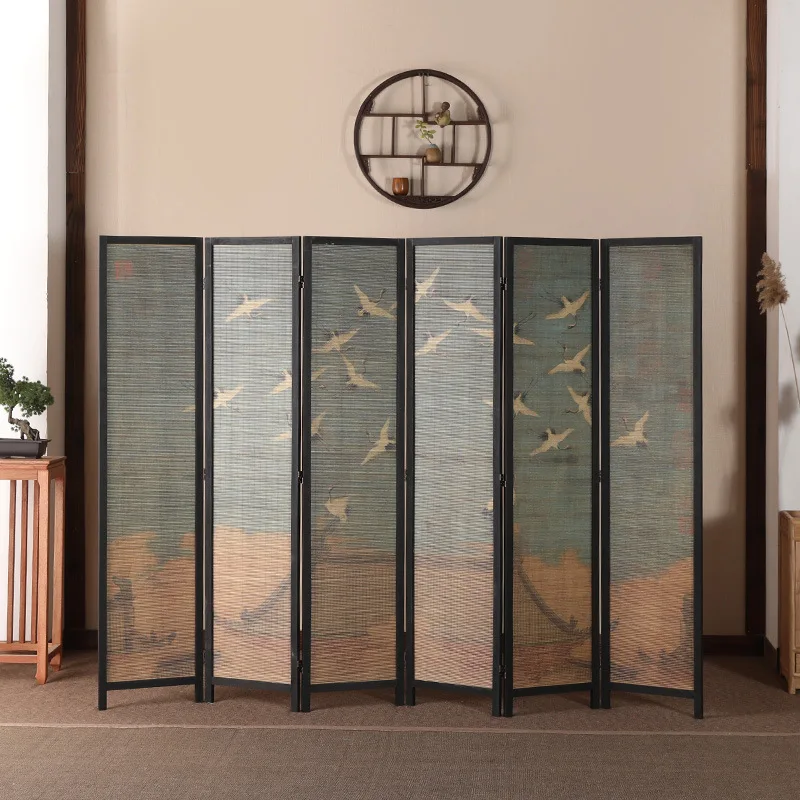 

Solid wood screen partition living room modern Chinese ink painting landscape bamboo folding screen office Xuan