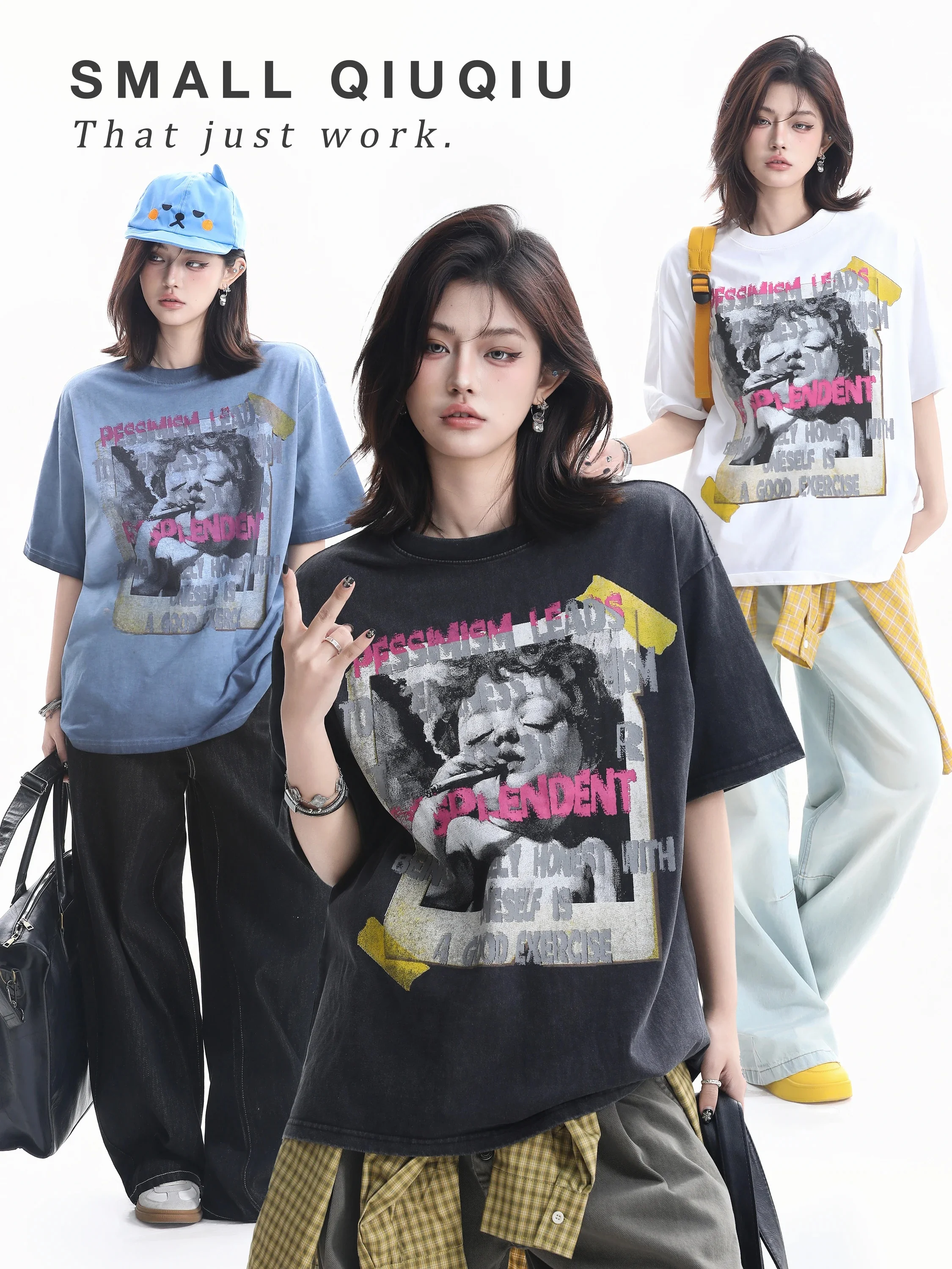 

Street Style Angel Letter Print T-Shirt Women Summer Loose Versatile Sweet Cool Neutral Wind Top American Small Ball Ball