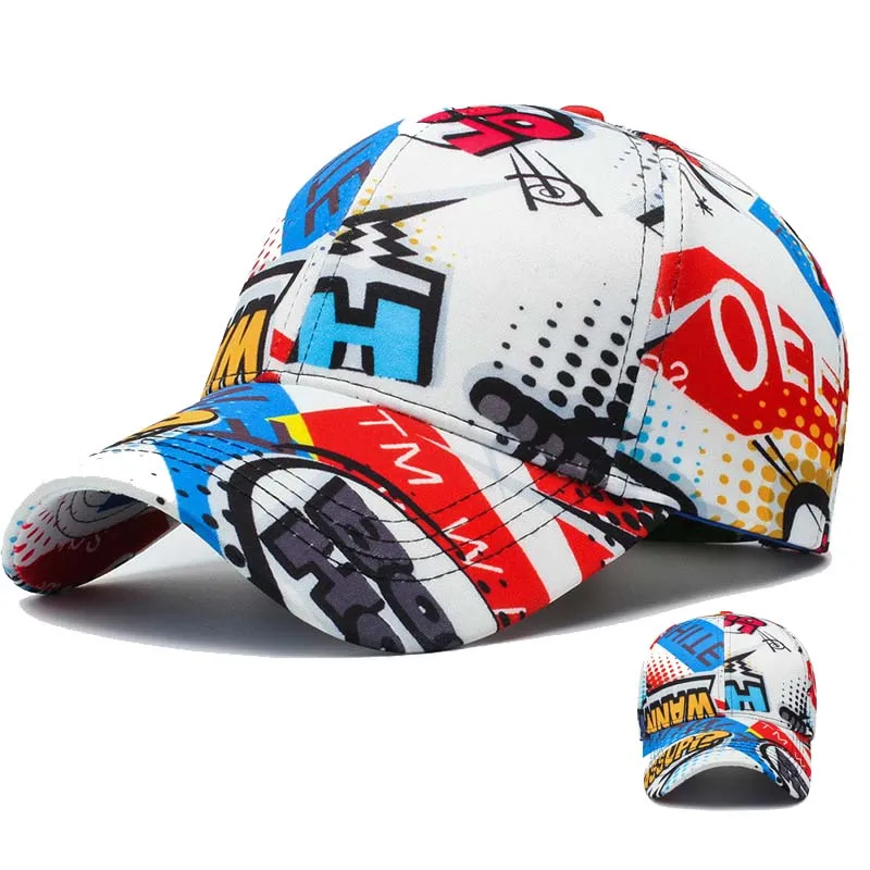 Koreańska czapka baseballowa w stylu graffiti, modna, unisex, casualowa, czarna, z zakrzywionym daszkiem, czapka przeciwsłoneczna