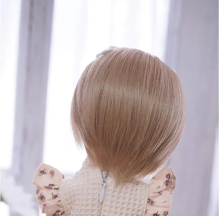 A20子供用おもちゃBJD DD SD MSD 1/3 1/4 1/6ドールアクセサリーかつら可愛い素敵なリボンショートヘアブラウンゴールドカラー1個