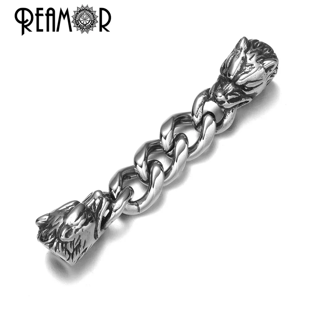 REAMOR 2pcs Stainless Steel Skull Wolf Chain Connectors For Beaded Bracelet Jewelry Making DIY Anchor Cross Component Connectors