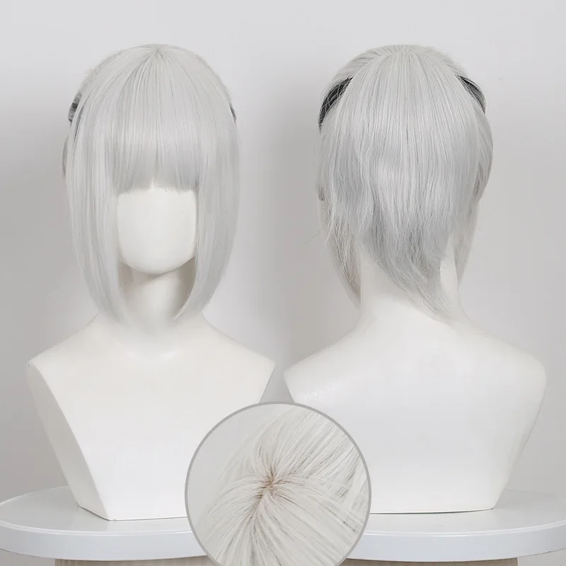 

Synthetic Wig Silver Grey with Black Highlights Long Straight Cosplay Party Costume Hairstyle Heat Resistant Fiber