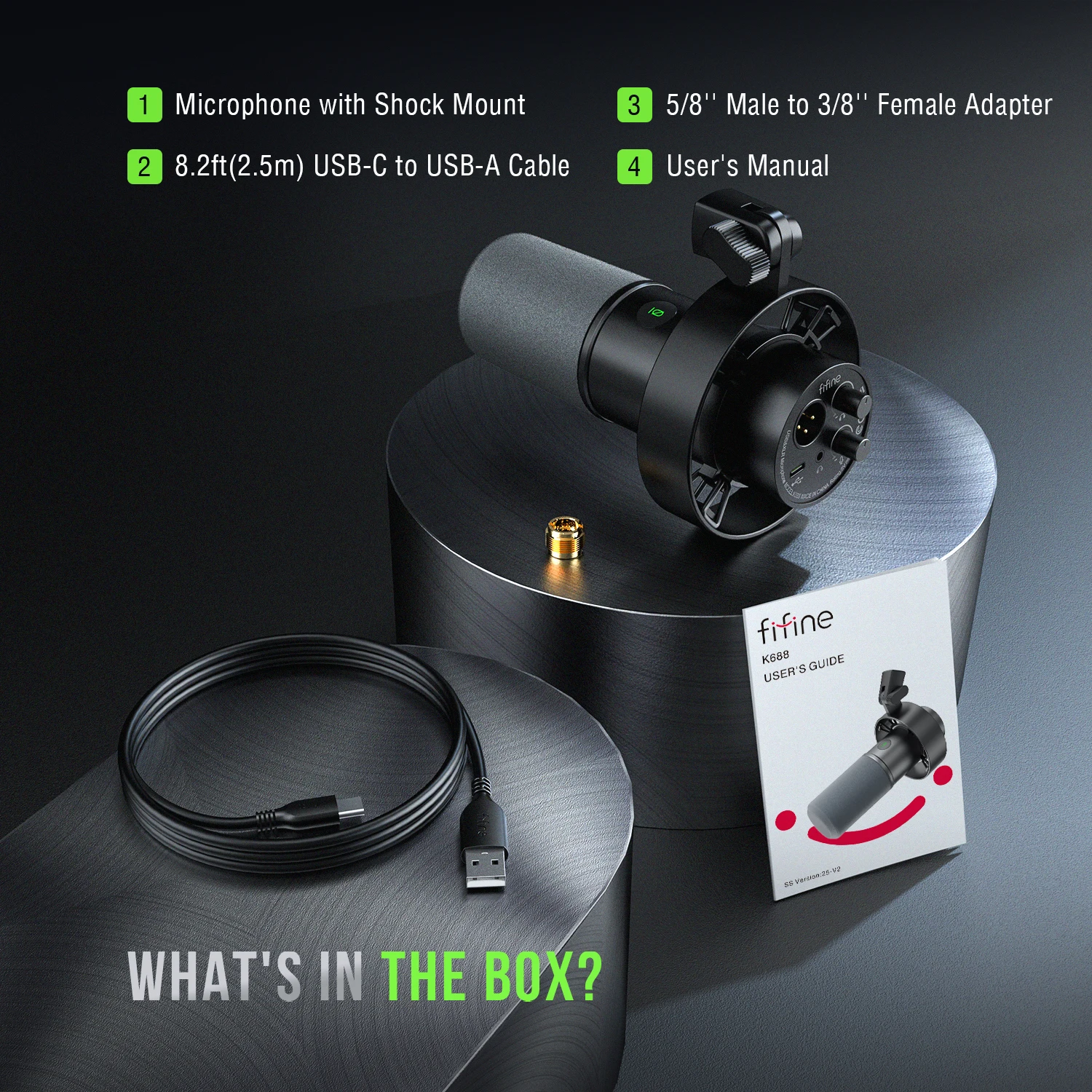 FIFINE USB XLR 다이나믹 마이크, 충격 마운트, 터치 음소거, 헤드폰 잭, 볼륨 조절, PC 또는 사운드 카드 녹음용, K688
