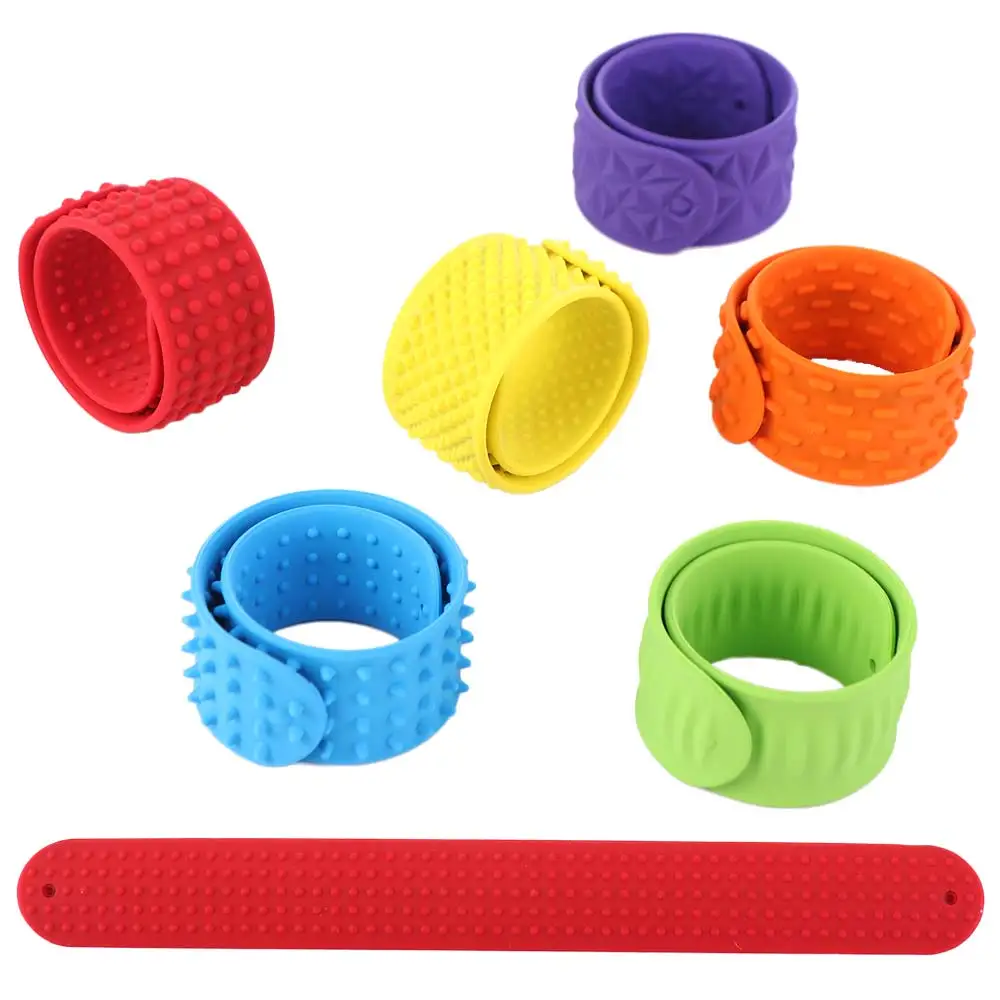 6pcs Hands Clap Circle Silicone Slap Bracelets Wearable Design Patted Bracelets Sensory Textured Wristbands Surface Colorful