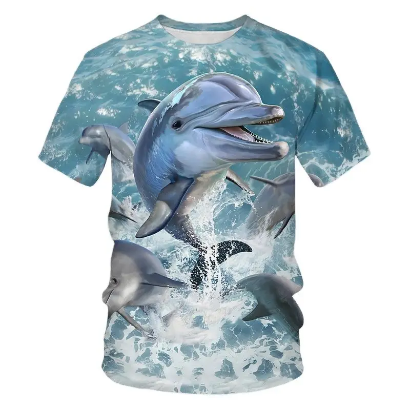 New Fashion Dolphin 3d Printed T-shirt Men's and Women's Summer Casual Short Sleeve Dolphin Shirt Top