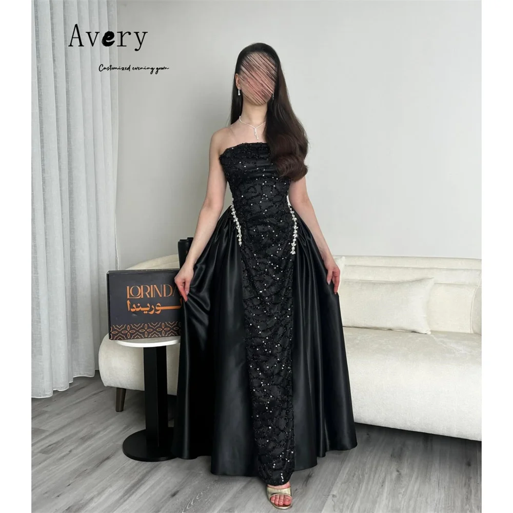 

Avery Custom Черное трапециевидное платье-бандо Блестящие вечерние платья Женские элегантные вечерние платья 2025 Женское роскошное вечернее платье для выпускного вечера
