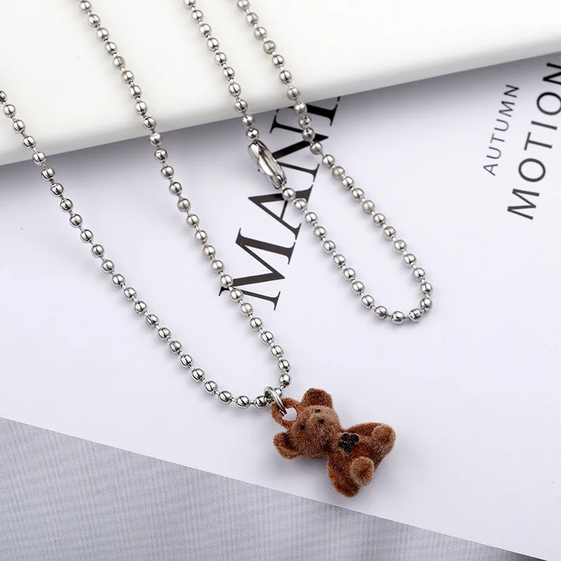 Fashion plush bear pendant sweater chain long necklace WOMEN'S fashion personalized daily casual jewelry gift