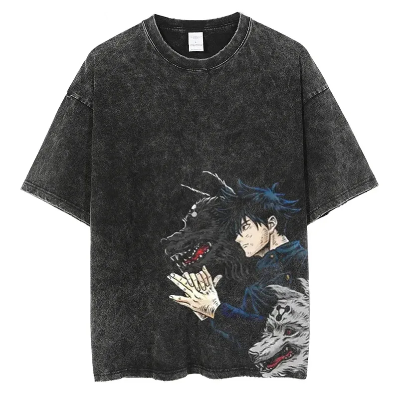 2025Camiseta de algodón de gran tamaño para hombre, ropa de calle, camiseta con estampado gráfico de Anime japonés, pantalón corto informal Vintage Harajuku, camisetas de manga 1