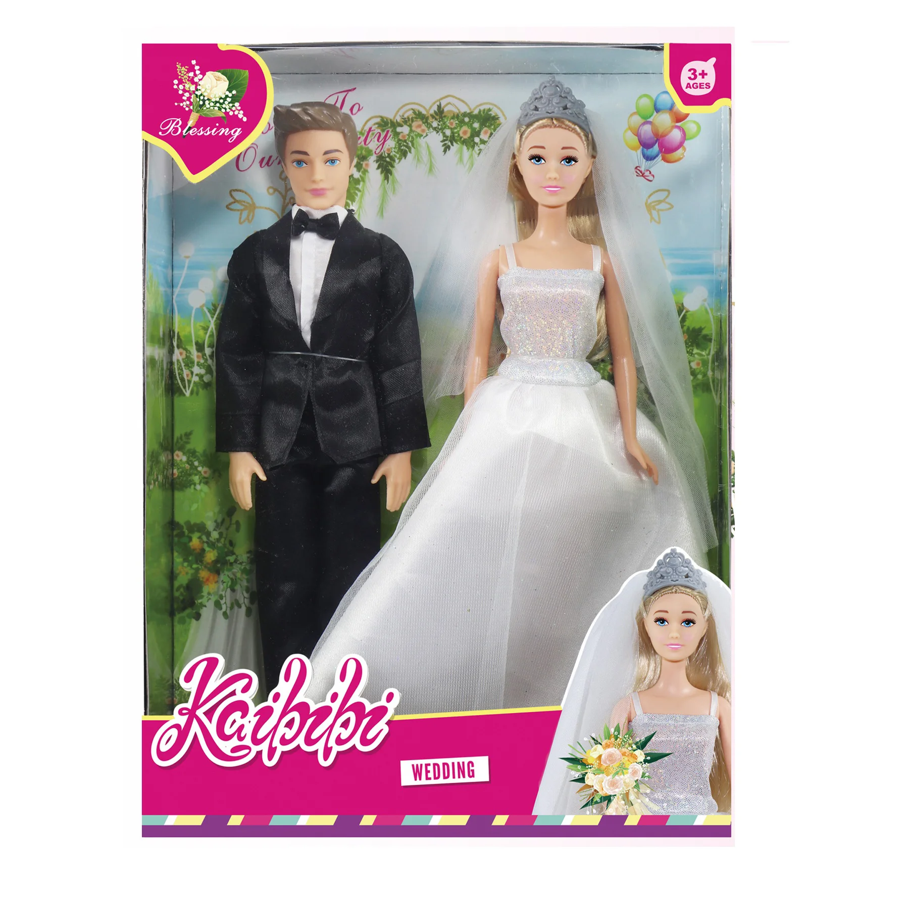 

Fashion Handmade Doll Princess Fairy Husband Wife Wedding Dress Educational Toy Birthday Box Home Dolls for Children Girl