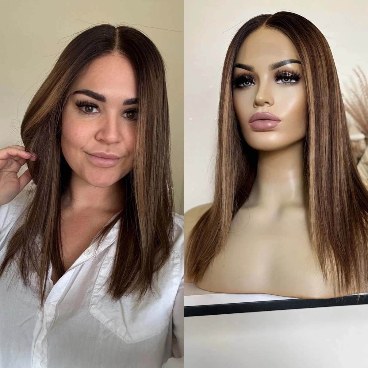 

Парик с омбре-эффектом, цвет каштаново-коричневый, натуральный прямой, с синтетическим кружевом спереди, для начинающих, реалистичный вид, премиум-волокно, для женщин