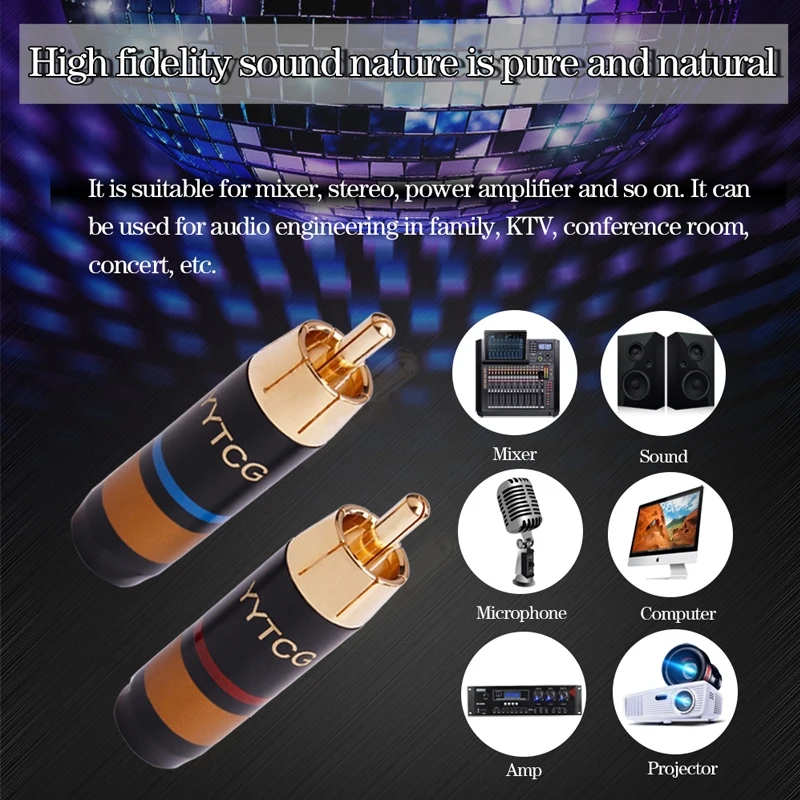 4 stks Koper RCA Plug Audio Kabel Male Connector Adapter Connector Solderen Phono Male voor 7mm Kabel