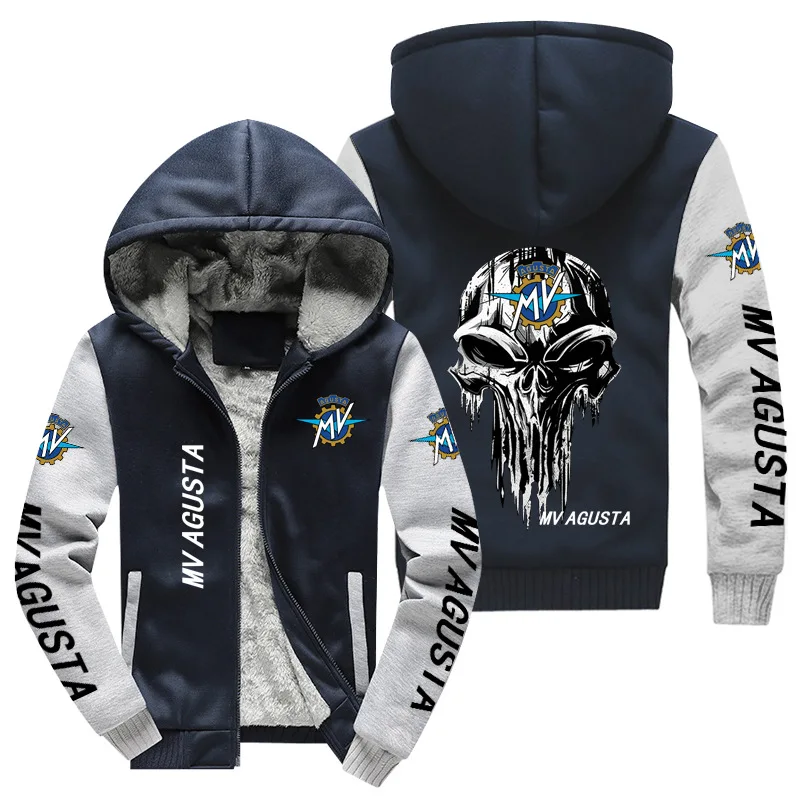 Hoodie pria musim dingin, mantel kaus bulu domba Liner wol ritsleting kasual jaket lengan panjang Logo MV Agusta kualitas tinggi mode musim dingin baru