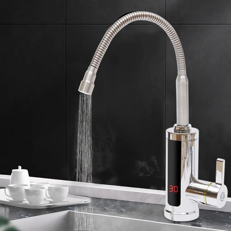Kitchen Faucets Electric Tap Kitchen Tap Instantaneous Water Heater Heatable 3KW Bathroom Kitchen Rotated 360° LCD