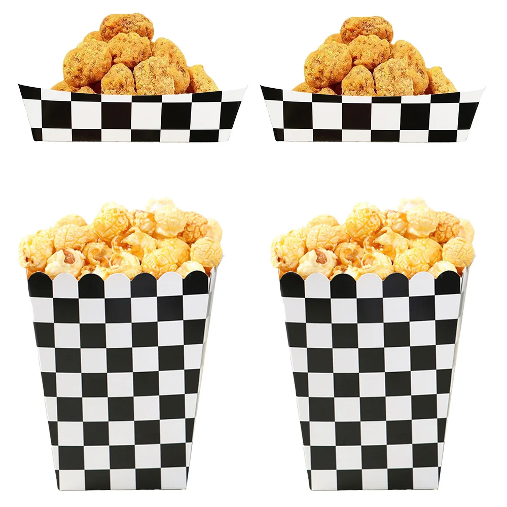 6 قطعة صناديق الفشار لسيارات السباق صندوق الحلوى أبيض أسود سباق السيارات كاندي البسكويت صندوق الأولاد سباق السيارات حفلة عيد ميلاد لوازم الديكور