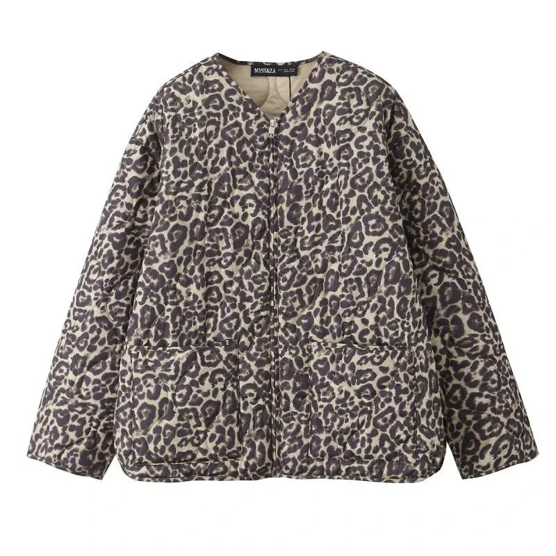 

Leopard Print Cotton-padded Jacket Coat Loose Winter Warm Coat Casual Women Full Sleeves Lady Tops Outcoat Clothes