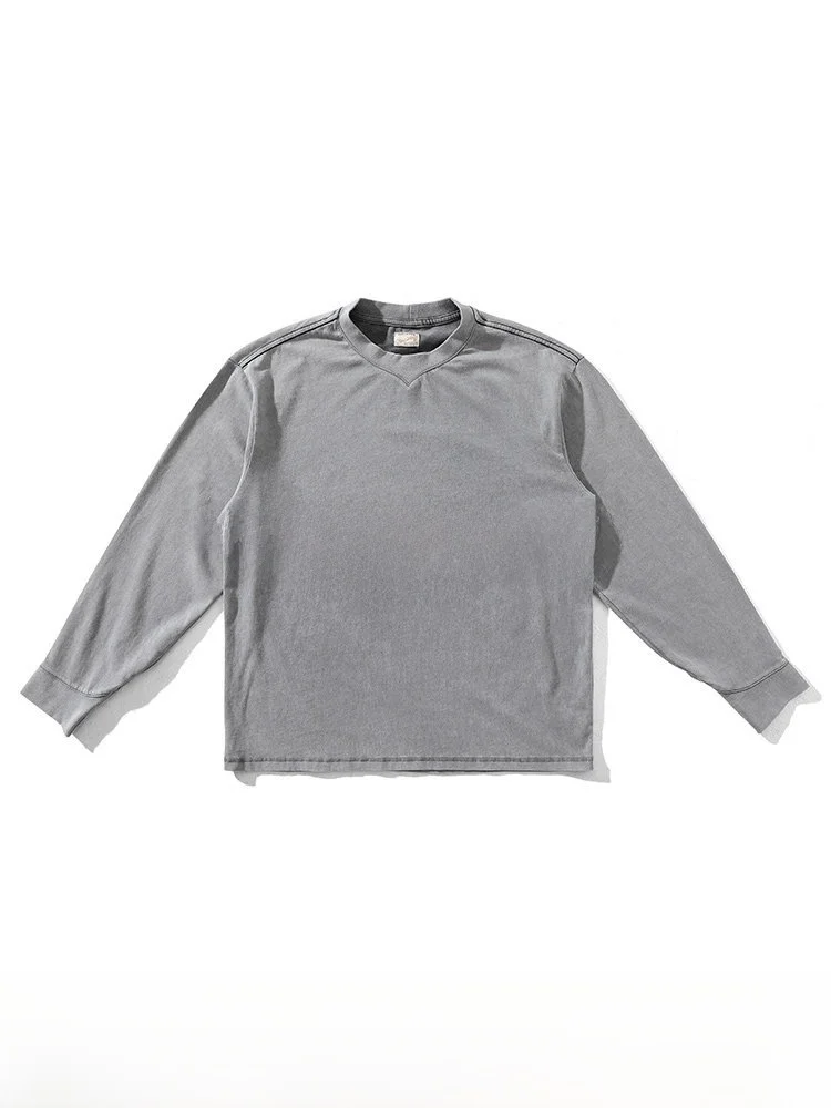 

Футболка MBBCAR из 100% хлопка, узкая, мягкая, цвета индиго, с эффектом медного аммиачного шелка, винтажная, с длинным рукавом, для молодежи, повседневная одежда