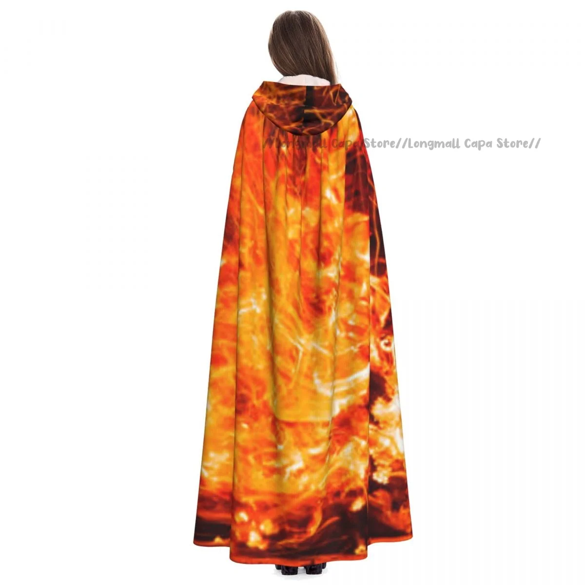 Cosplay Medieval Costumes Abstract Burning Fire With Sparks Hooded Cloak Capes Long Robes Jackets Coat Carnival