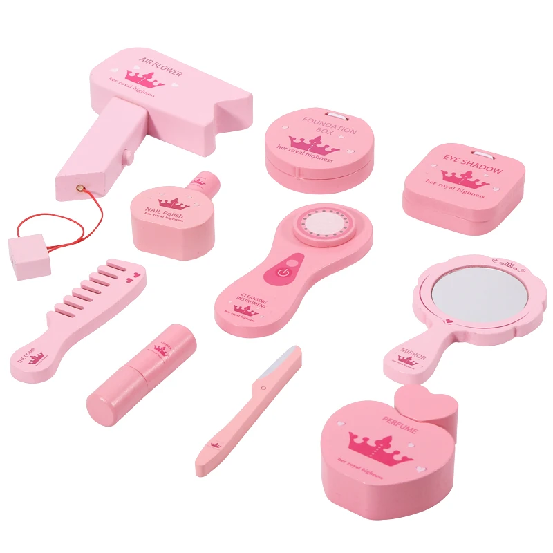 Set di borse cosmetiche in legno finta casa dei giochi giocattoli rosa moda ragazze regalo bambini salone di bellezza parrucchiere