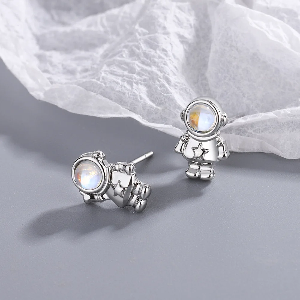 New in 925 Sterling Silver Small Astronaut Crystal Stud Earrings For Women Fashion Luxury Designer Jewelry  GaaBou