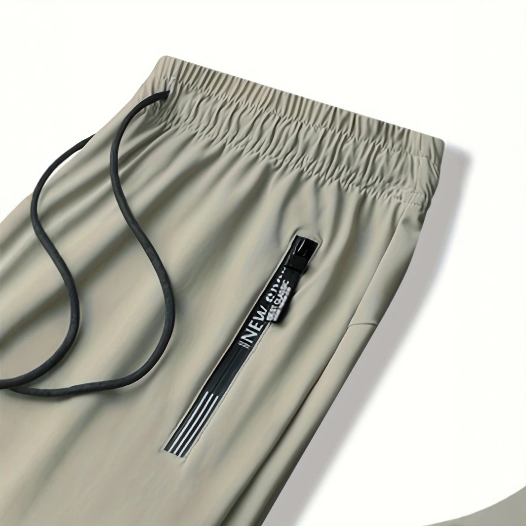 [Home Relaxation] Men's Casual Sports Pants, High Stretch Woven Fabric, Solid Color, Regular Fit with Drawstring Waist and Zippe